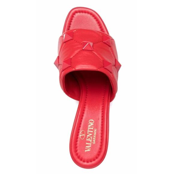 Valentino Roman Stud Red Leather Slide Sandal Heels - 7 - Picture 1 of 6